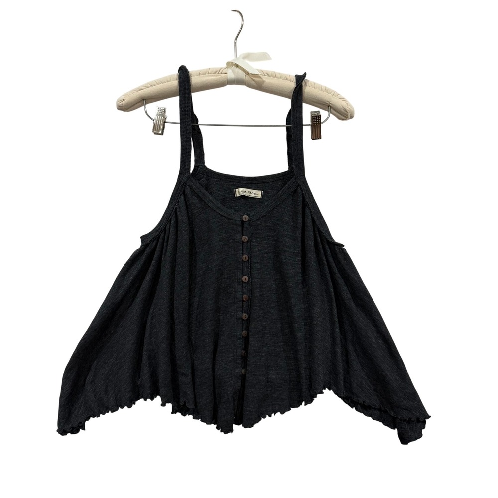 We The Free Free People Charcoal Grey Henley Tank Top Lettuce Hem‎ Small